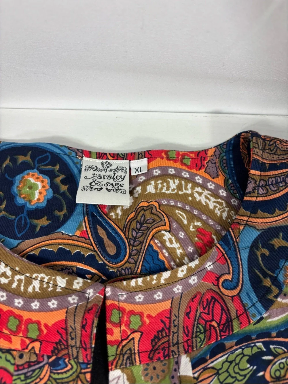 Parsley & Sage Paisley Cotton Open Front Jacket Boho Artsy Colorful XL